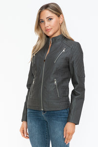 Hazel Blues® |  Snobbish Faux Leather Zip Up Mock Neck Jacket