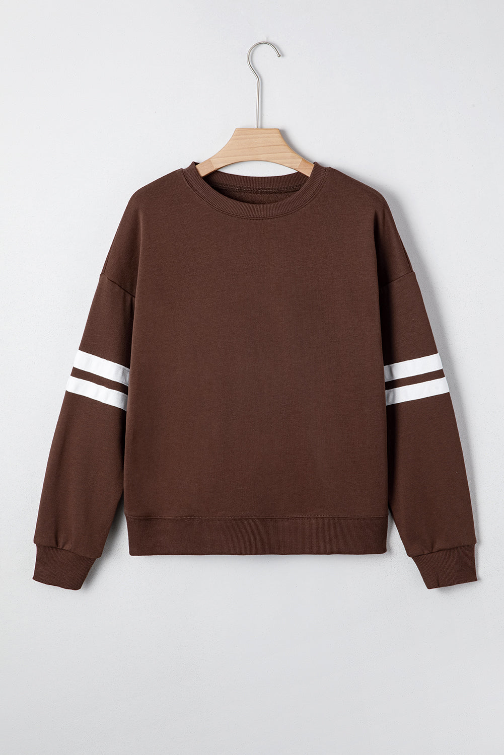 Juliette Noelle Coffee Varsity Stripe Sweatshirt