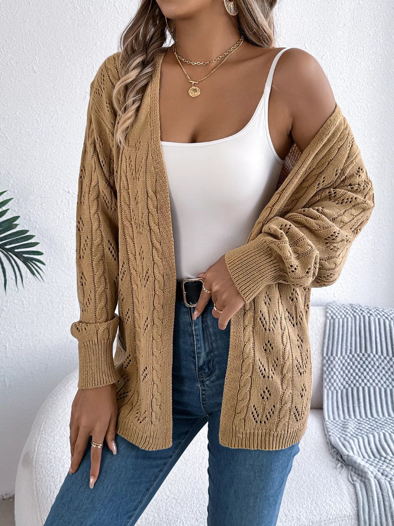 トップス allege OPENWORK CARDIGAN Openwork Open Front Long Sleeve Cardigan – Hazel Blues®