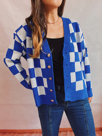 Hazel Blues® |  Checkered Open Front Button Up Cardigan