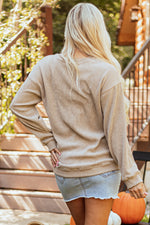 Hazel Blues® |  Khaki Halloween Leopard Pumpkin Graphic Corded Sweatshirt