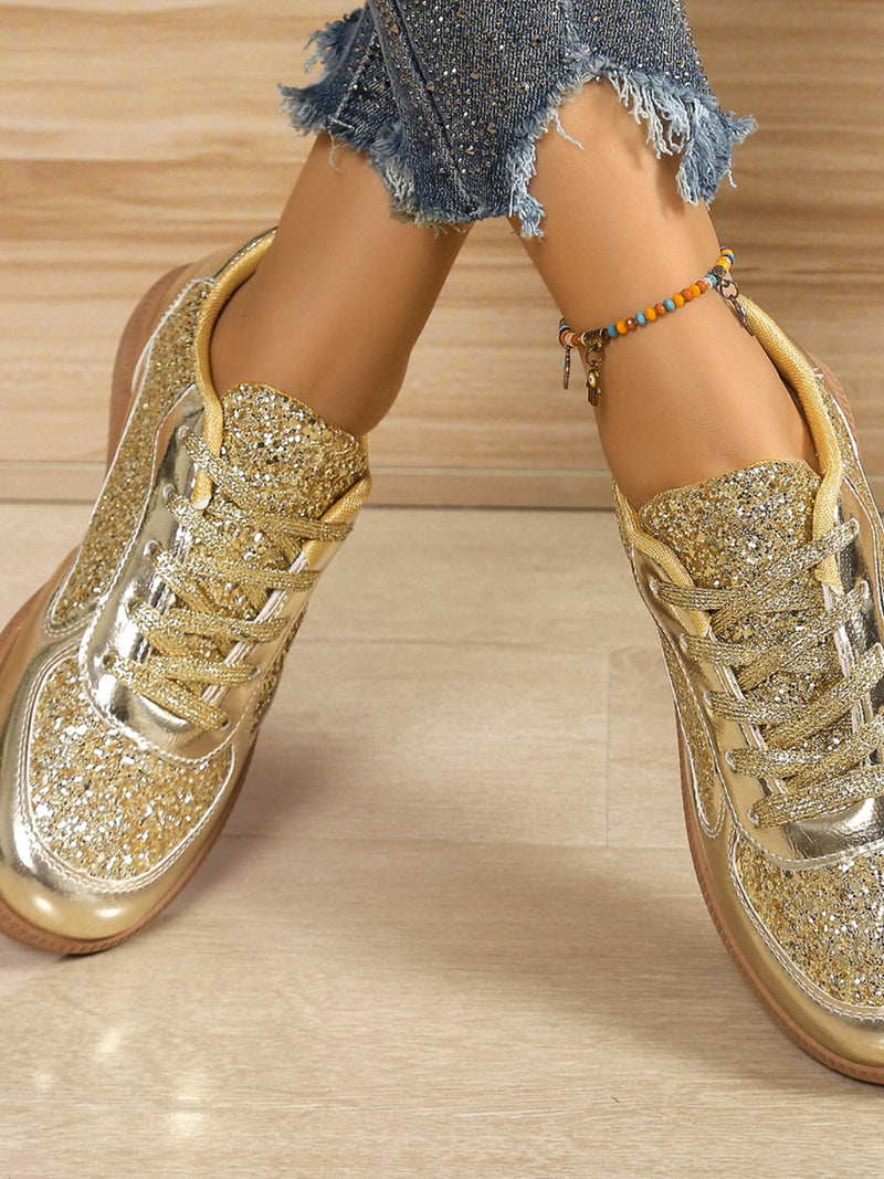 Hazel Blues® |  Sequin PU Leather Flat Sneakers