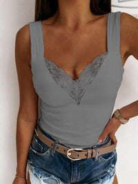 Hazel Blues® |  Lace Detail Sweetheart Neck Tank