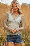 Hazel Blues® |  Laurel Green Vintage Floral Print Southern Style Mesh Long Sleeve Top