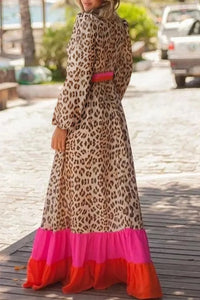 Hazel Blues® |  Leopard V-Neck Long Sleeve Maxi Dress