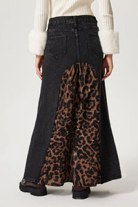 Hazel Blues® |  Slit Leopard Midi Denim Skirt