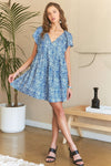 Hazel Blues® |  ADORA Printed V-Neck Ruffle Sleeve Mini Dress