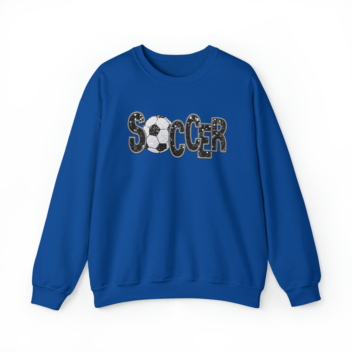 3Blues Designs |   Hazel Blues® |  Soccer Faux Chenille Sequin Patches Sweatshirt: Black