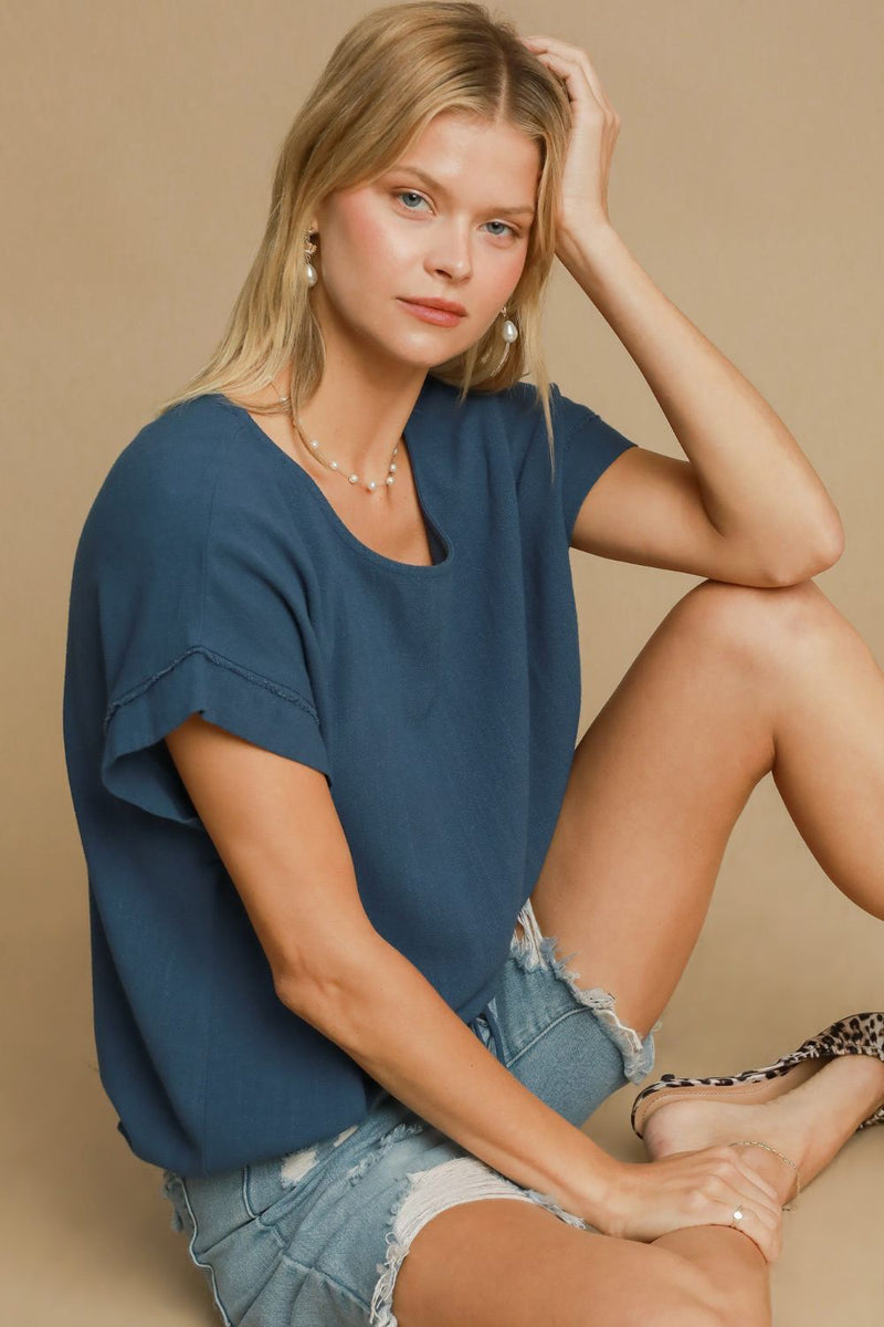 Hazel Blues® |  Umgee Drawstring Hem Round Neck Short Sleeve T-Shirt