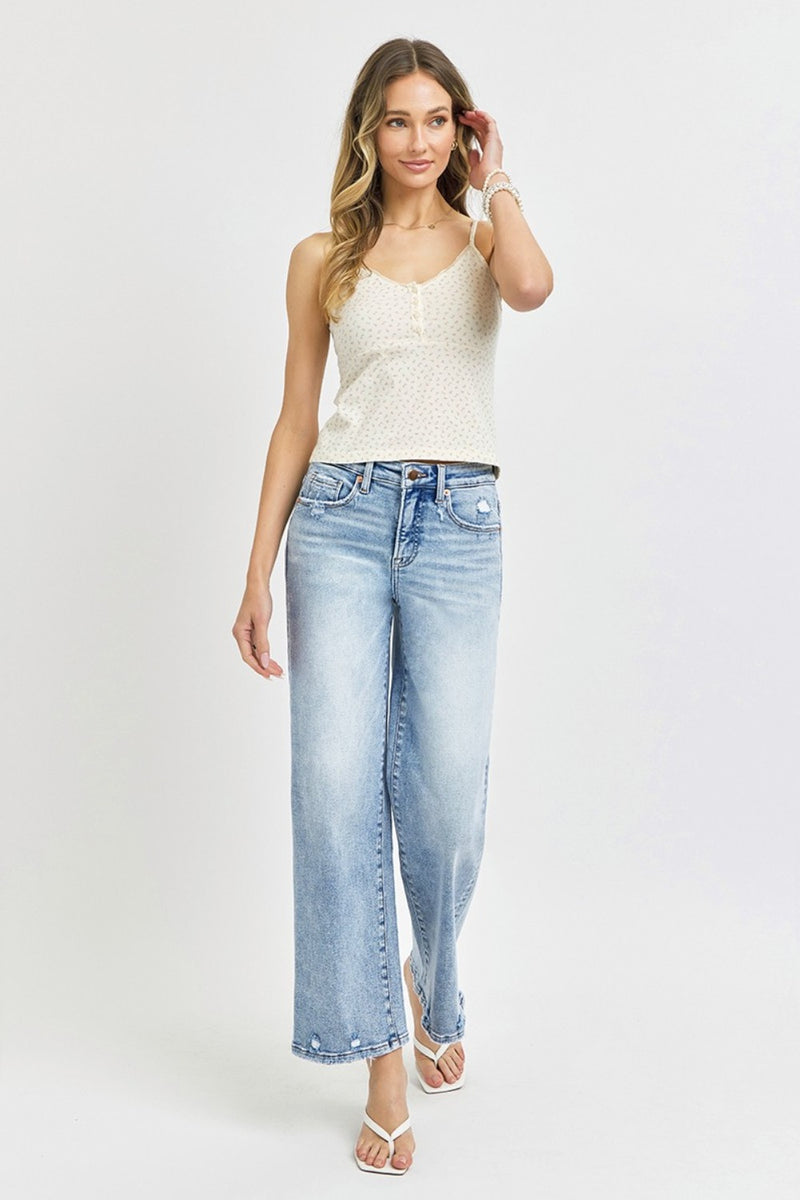 Hazel Blues® |  RISEN Tummy Control High Rise Crop Wide Leg Jeans