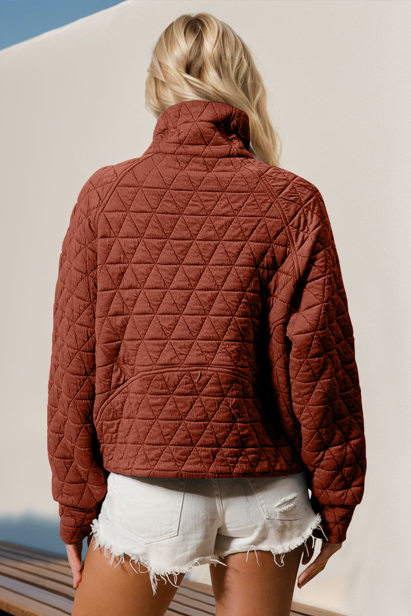 Hazel Blues® |  Double Take Half Zip Long Sleeve Quilted Sweatshirt with Pocket