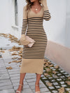 Hazel Blues® |  Striped V-Neck Long Sleeve Sweater Dress