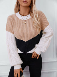 Hazel Blues® |  Contrast Round Neck Long Sleeve Sweater