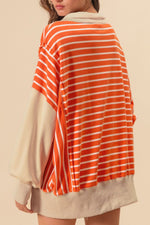 Hazel Blues® |  Striped Johnny Collar Long Sleeve Sweatshirt