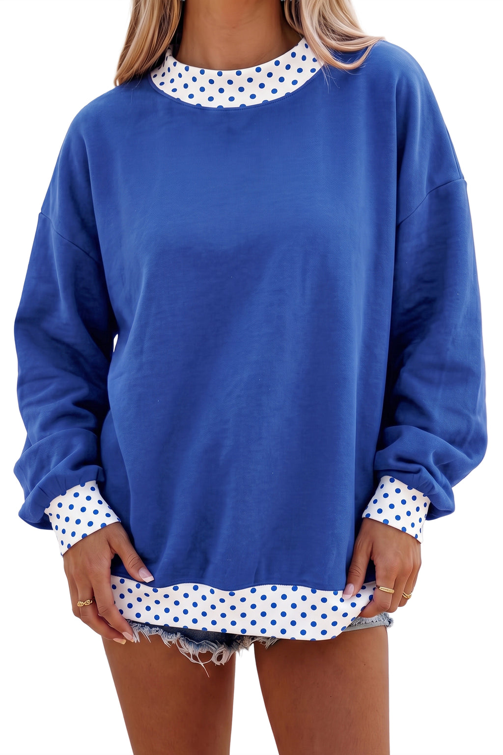 Caroline Rae Polka Dot Color-Block Sweatshirt