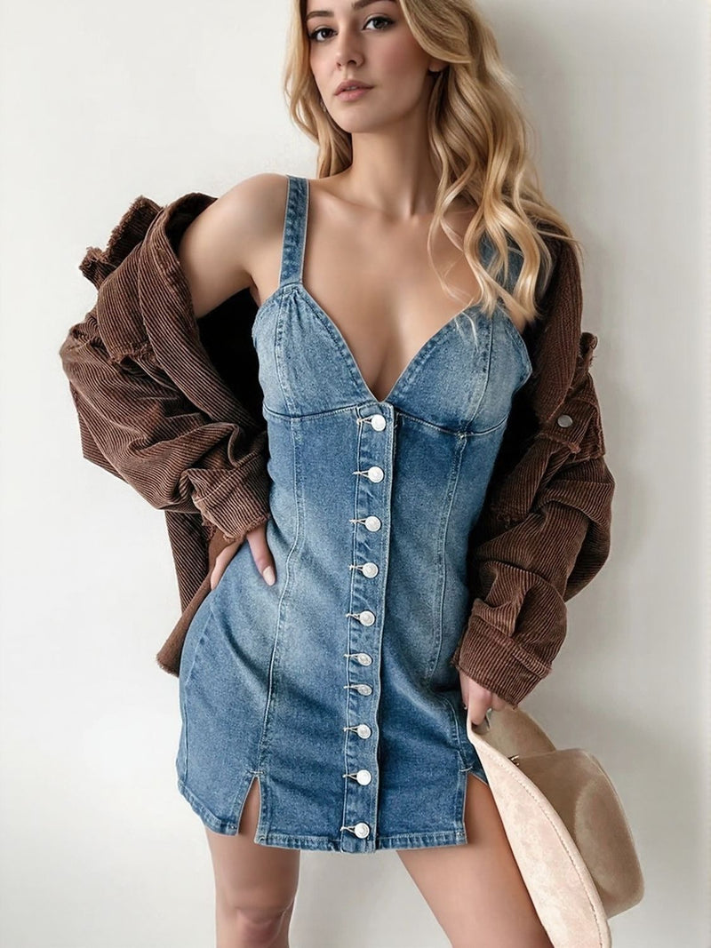 button front cami denim dress Button Front Cami Denim Dress