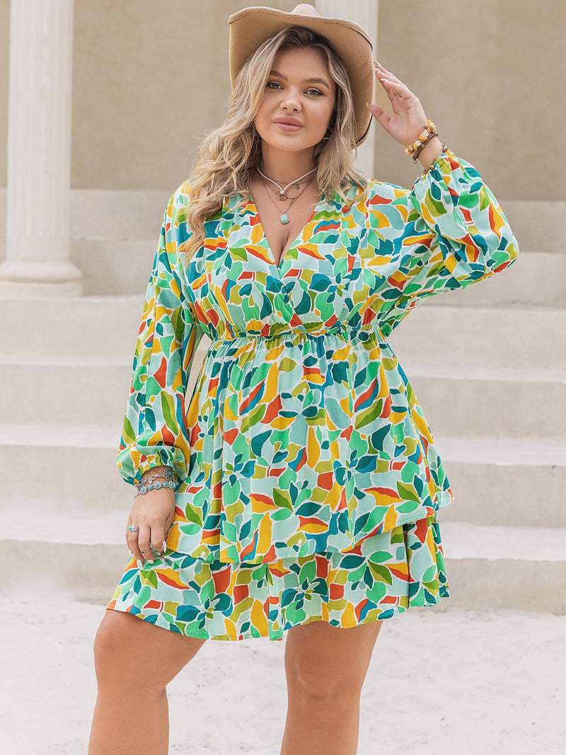 Hazel Blues® | Printed Surplice Long Sleeve Mini Dress