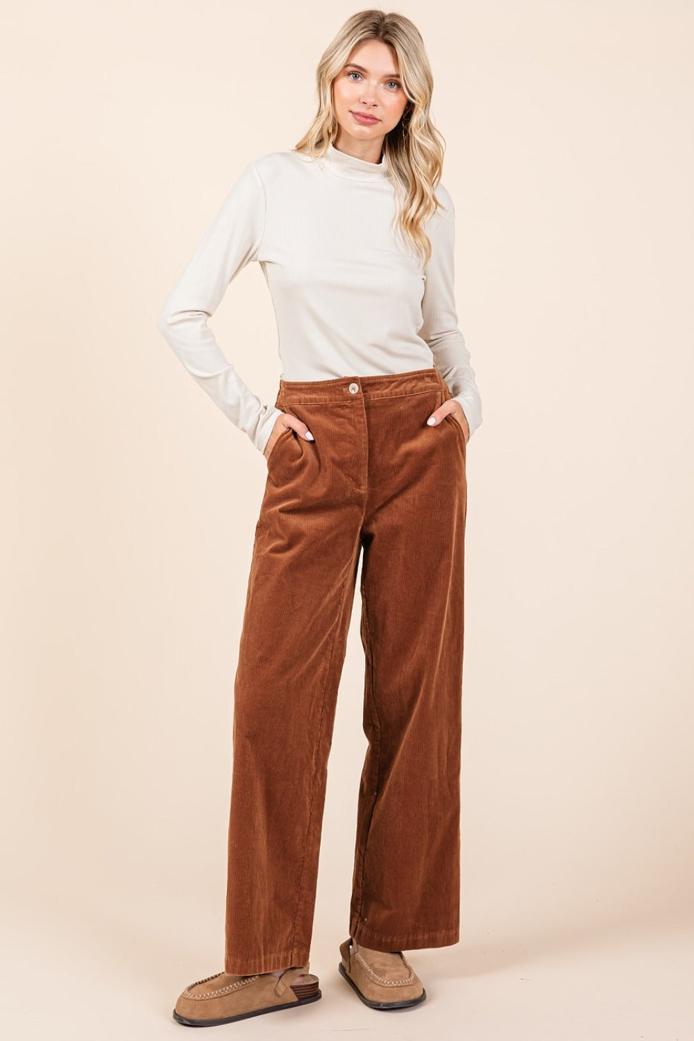 Hazel Blues® |  Mittoshop Corduroy Back Elastic Waist Pants