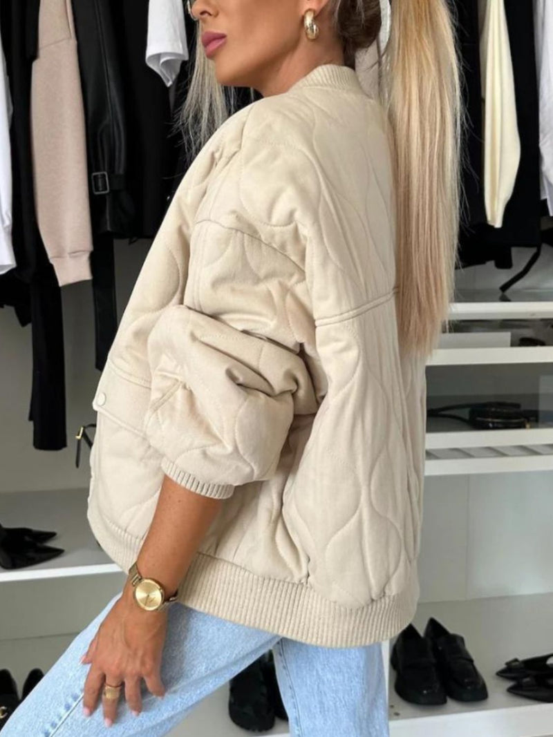 Hazel Blues® |  Baseball Collar Snap Down Long Sleeve Jacket
