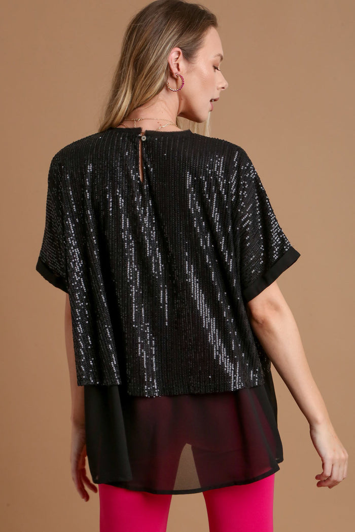 Hazel Blues® |  Umgee Sequin Half Sleeve Layered Blouse