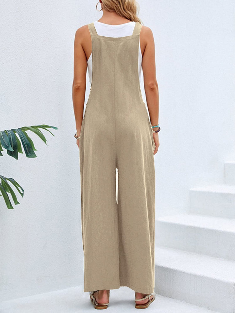 Hazel Blues® |  Square Neck Wide Strap Overalls