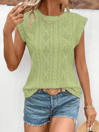 Hazel Blues® |  Openwork Round Neck Cap Sleeve Top