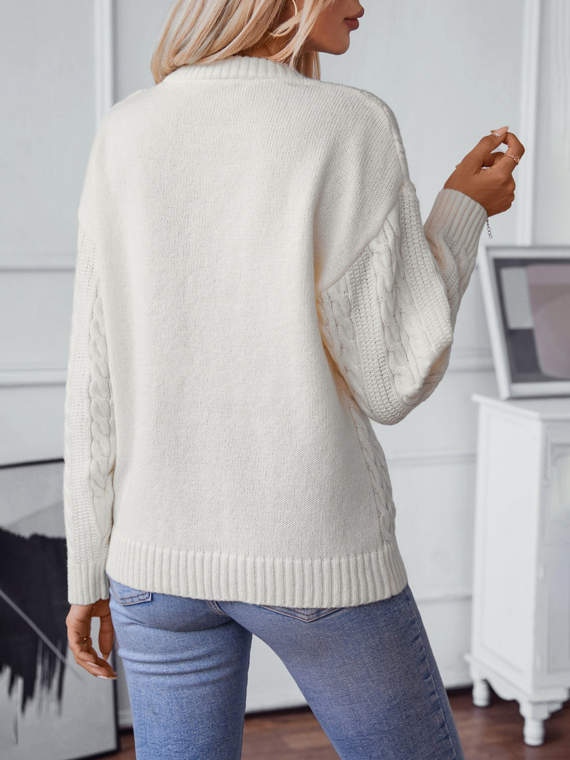 Hazel Blues® |  Cable-Knit Round Neck Long Sleeve Sweater