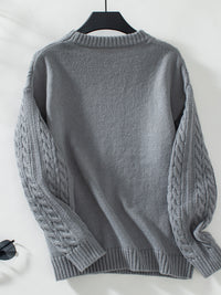 Hazel Blues® |  Cable-Knit Round Neck Long Sleeve Sweater