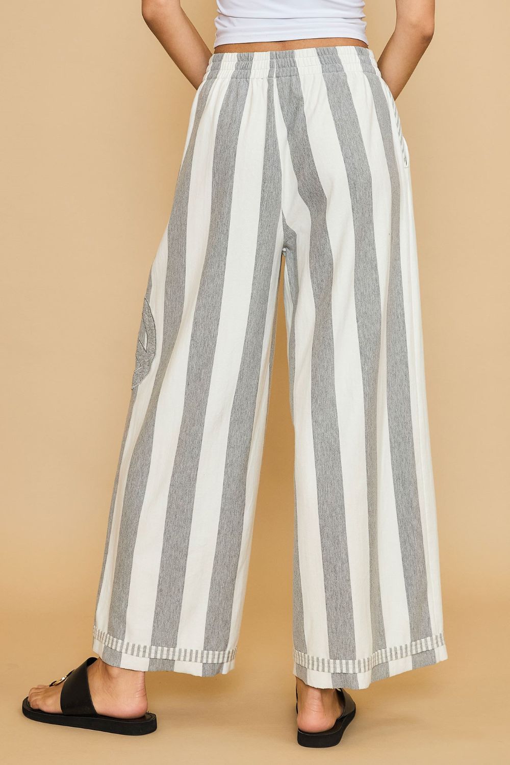 Hazel Blues® |  Umgee Peace Sign Patch Striped Wide Leg Pants