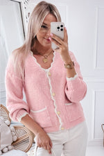 Hazel Blues® |  Contrast Trim V-Neck Long Sleeve Cardigan