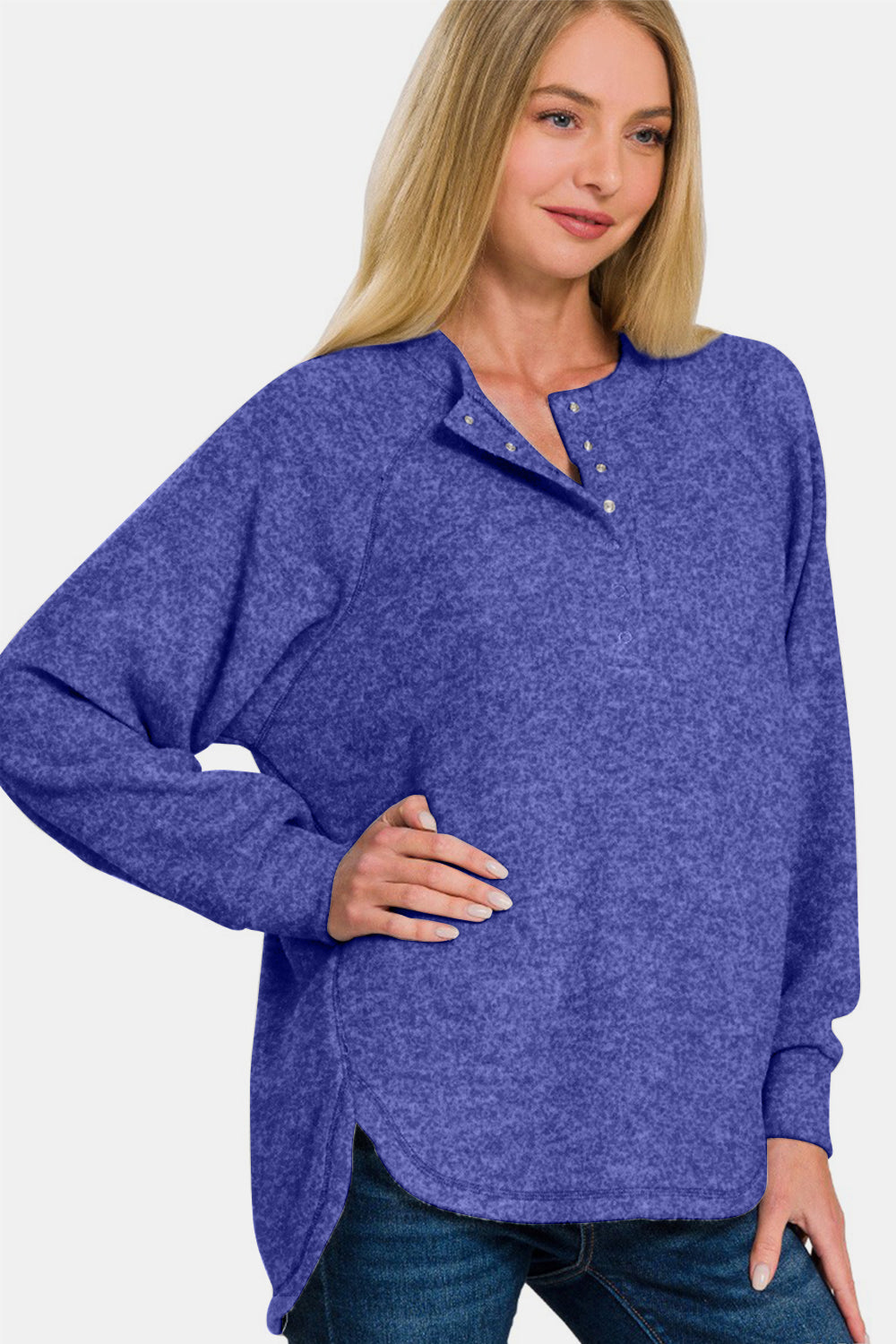 Hazel Blues® |  Zenana Brushed Melange Hacci High-Low Sweater