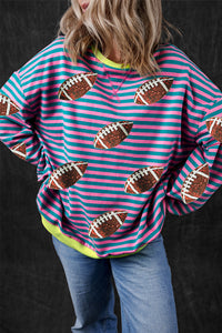 Hazel Blues® |  Striped Football Long Sleeve Sweatshirt