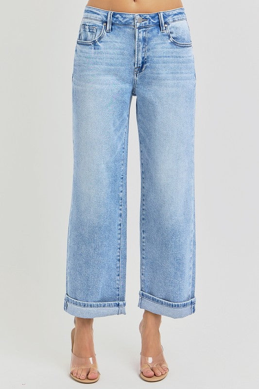 Hazel Blues® | RISEN Ankle Wide Leg Cuffed Jeans