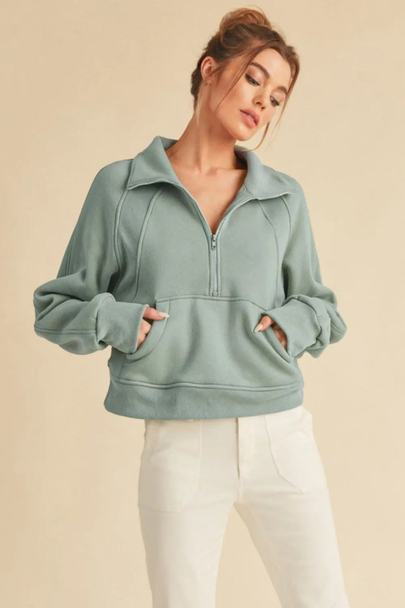 Aemi + Co Half Zip Raglan Sleeve Sweatshirt with Kangaroo