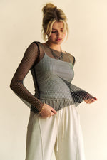 Hazel Blues® |  Davi & Dani Sparkling Rhinestone Sheer Mesh Round Neck Top
