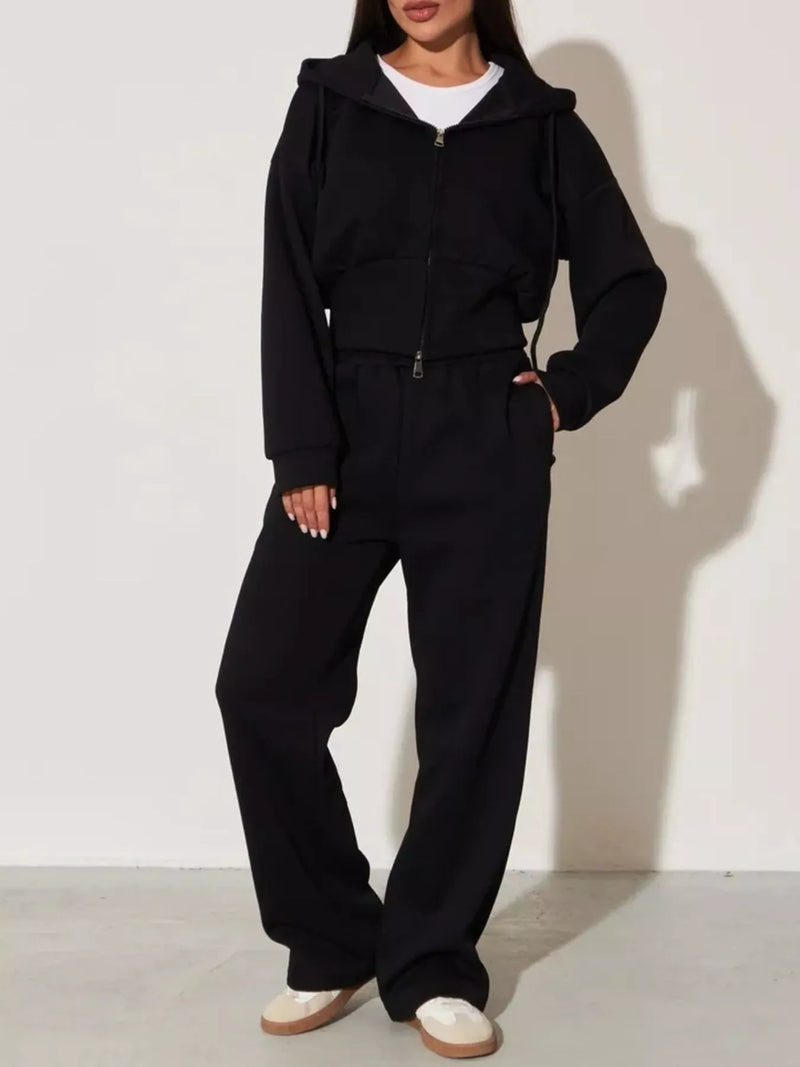 Zip-Up Hoodie and Wide-Leg Pants Set – Hazel Blues®