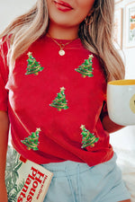 Hazel Blues® |  Red Sequined Christmas Tree Graphic Crewneck T Shirt