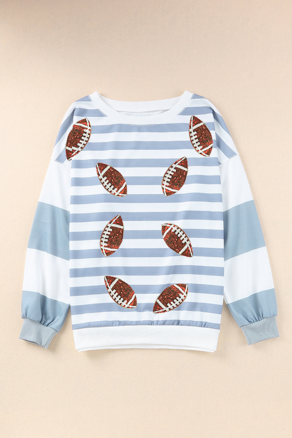 Hazel Blues® |  Football Striped Round Neck Long Sleeve Sweatshirt