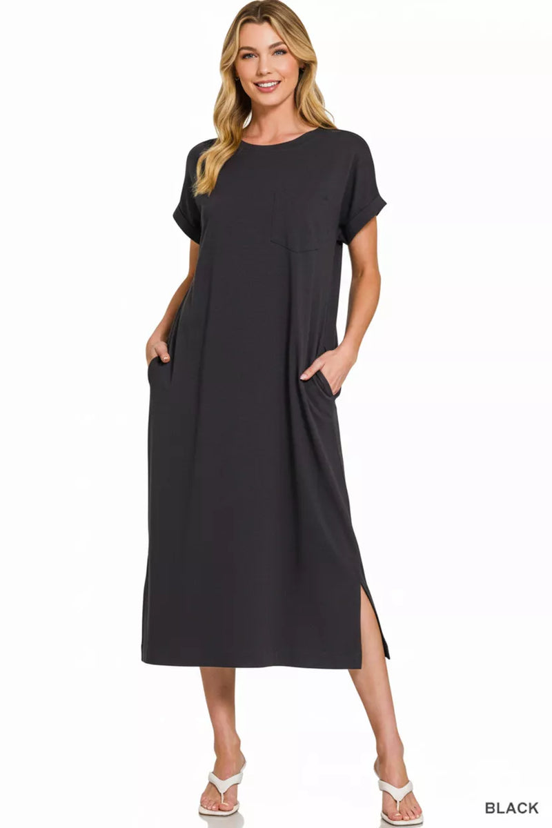 zenana midi dress Zenana Round Neck Side Slit Midi Dress ASH JADE / S