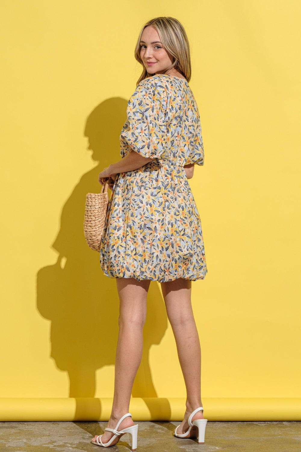 Hazel Blues® |  And The Why Floral Surplice Puff Sleeve Dress