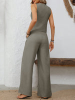 Hazel Blues® |  V-Neck Button Down Vest and Wide Leg Pants Set
