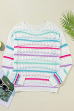 Hazel Blues® |  Openwork Striped Long Sleeve Knit Cover Up