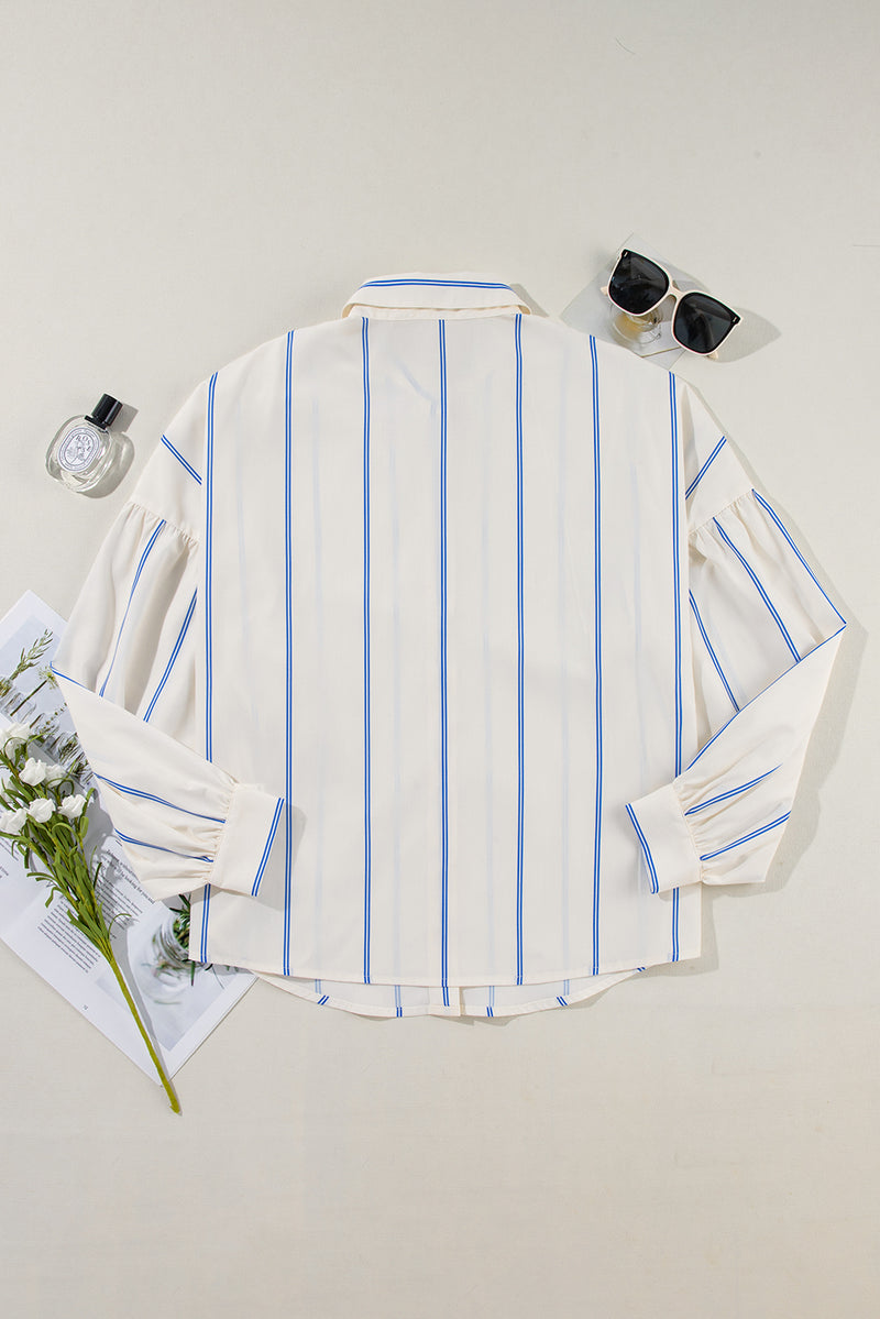 Hazel Blues® |  Striped Collared Neck Long Sleeve Shirt