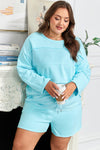 Hazel Blues® | Aruba Blue Solid Color Splicing Raw Hem Pullover Top Shorts Set