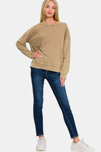 Hazel Blues® |  Zenana Washed Round Neck Dropped Shoulder Sweatshirt