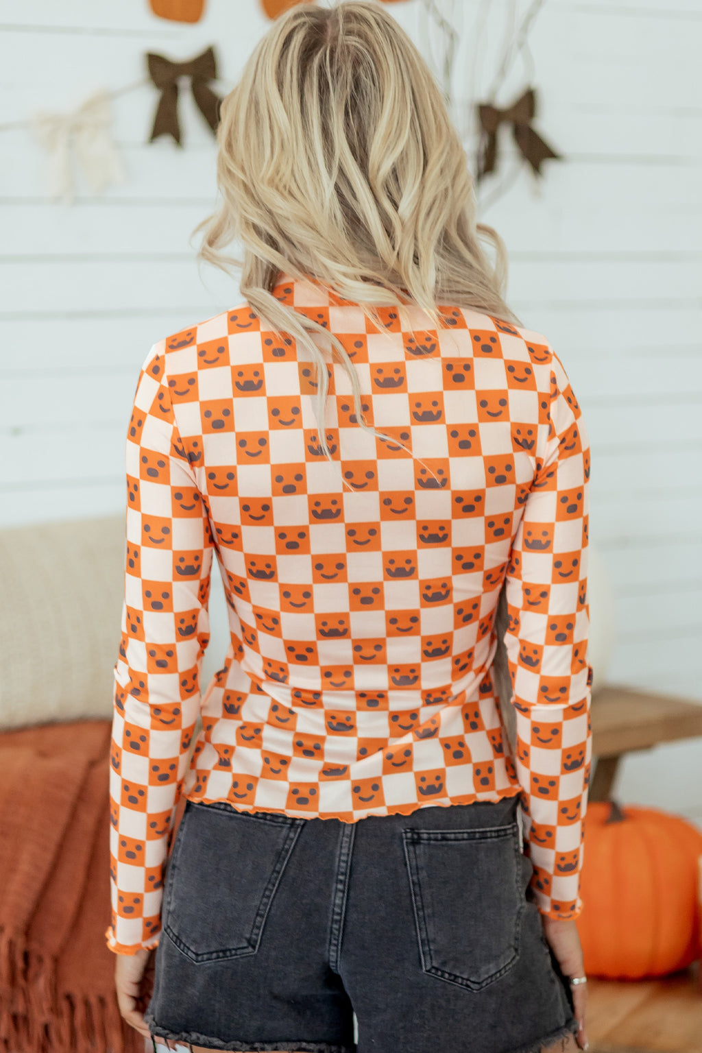 Orange Abstract Halloween-Print Blouse