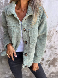 Hazel Blues® |  Fuzzy Button Up Drop Shoulder Jacket