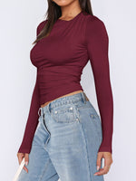 Hazel Blues® |  Ruched Asymmetrical Neck Long Sleeve T-Shirt