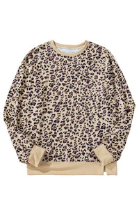 Hazel Blues® |  Slit Leopard Round Neck Long Sleeve Sweatshirt