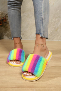 Hazel Blues® |  Color Block Open Toe Faux Fur PVC Slippers